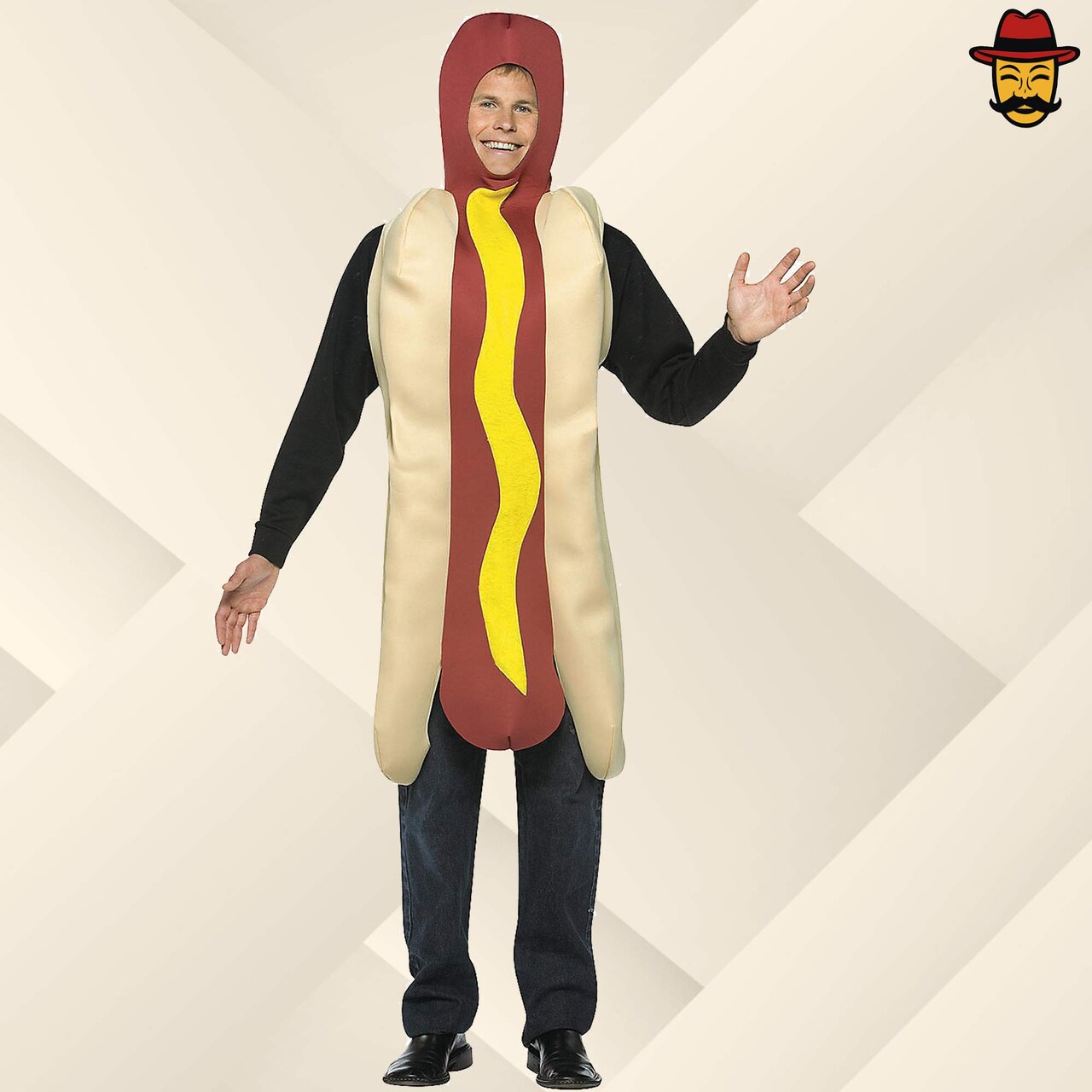 Adult Hot Dog Costume Funny Food Foam Tunic with Mustard Halloween Party Outfit